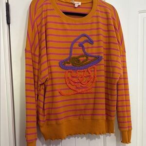 Peach Love California Orange and Pink Striped Sweater